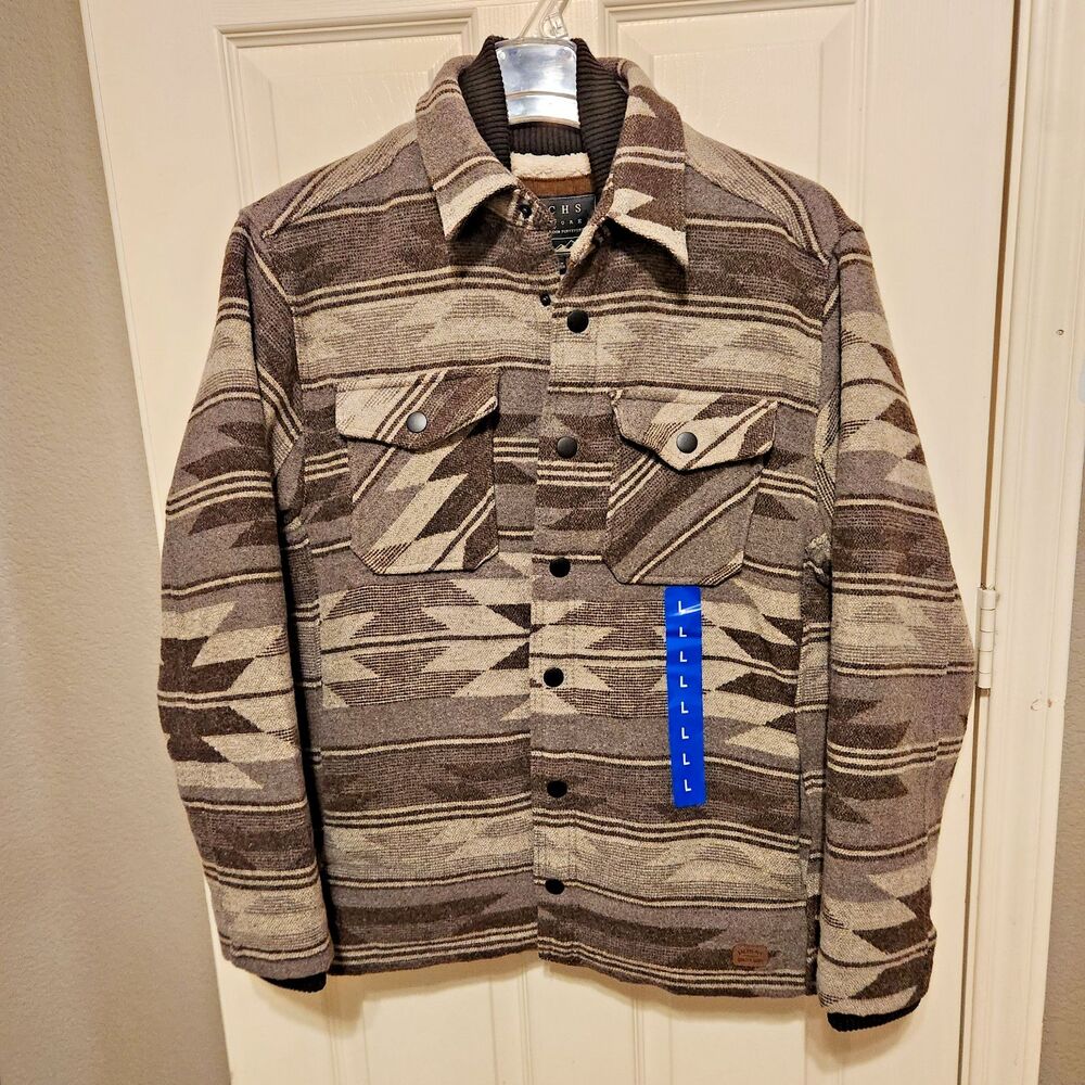 JACHS New York Sherpa Lined Southwestern Aztec Shirt Jacket Men's Large NWT